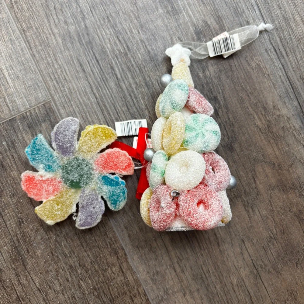 5pc Candy Gingerbread Christmas Ornament Set Ice Cream Cupcake Sugared Sweets